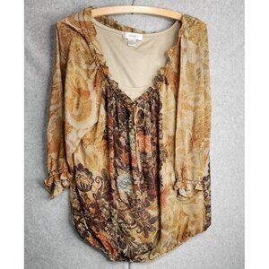 CJ Banks Multicolored 3/4 Sleeve Top Women's 1X Pullover Bling Floral